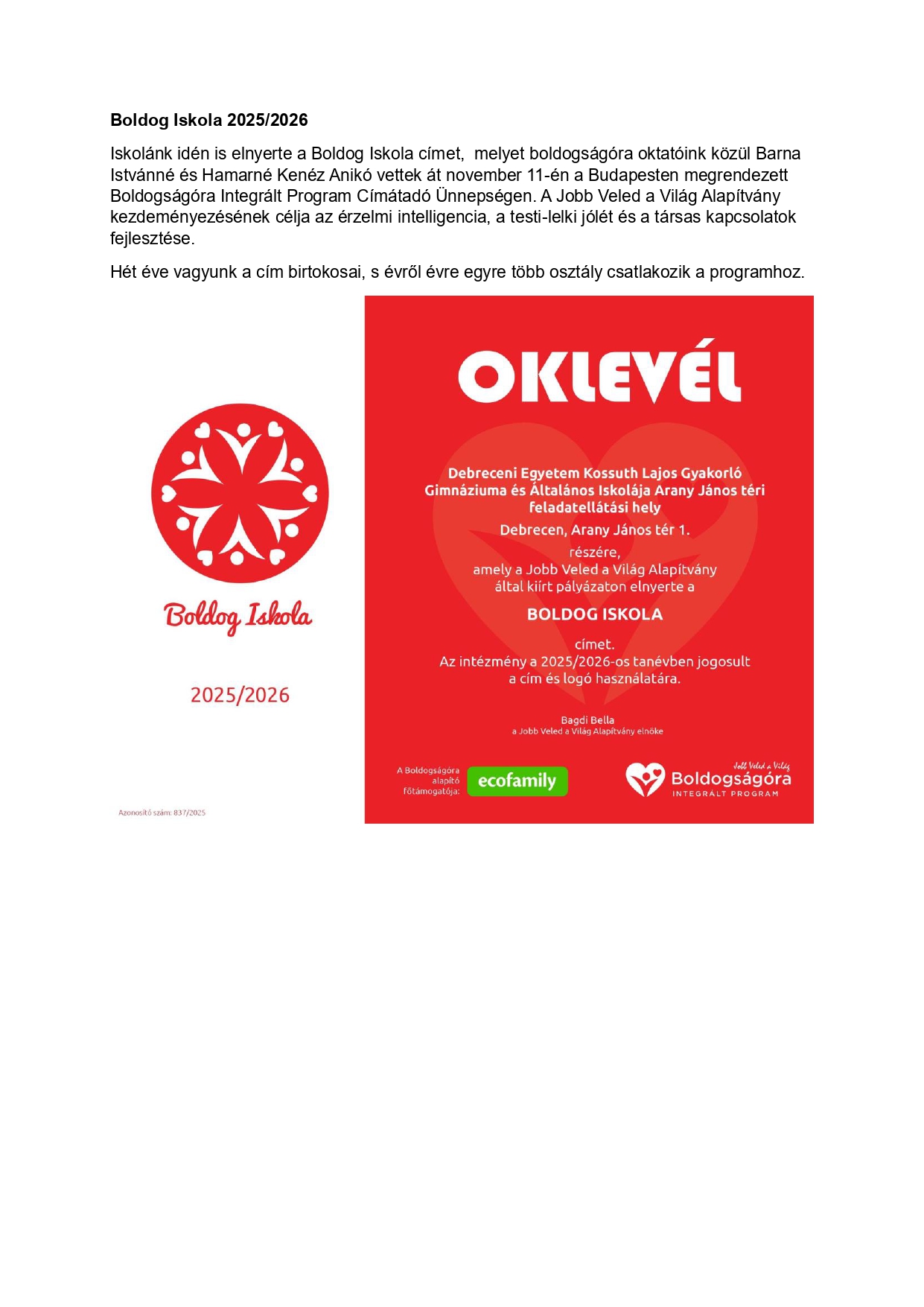 Boldog Iskola 2025/2026