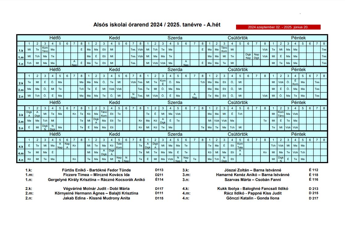 Órarend 2024/25-es tanév A hét-1