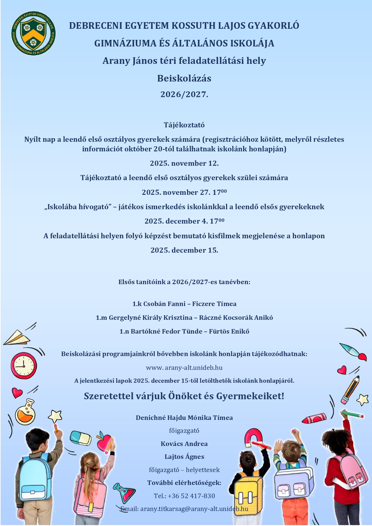 Elsős beiskolázás 2026-2027.